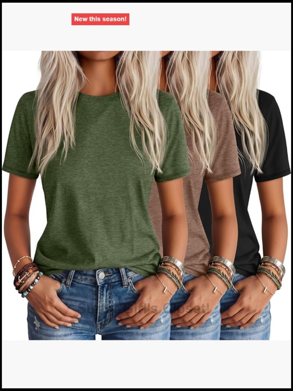 3 Pack Short Sleeve Loose Fit Tunic Tops with Curved Hem